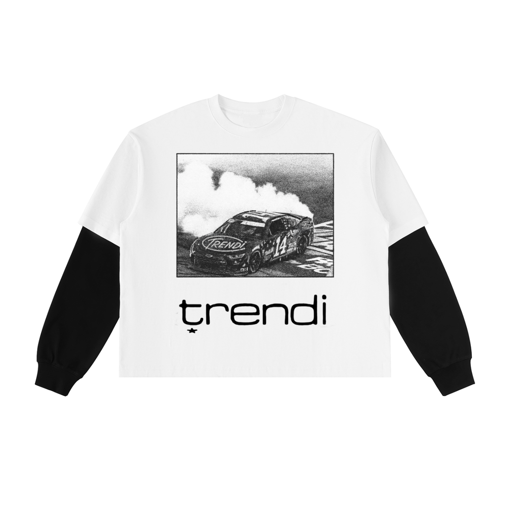 "#14" Layered Contrast Sleeve Cotton T-Shirt