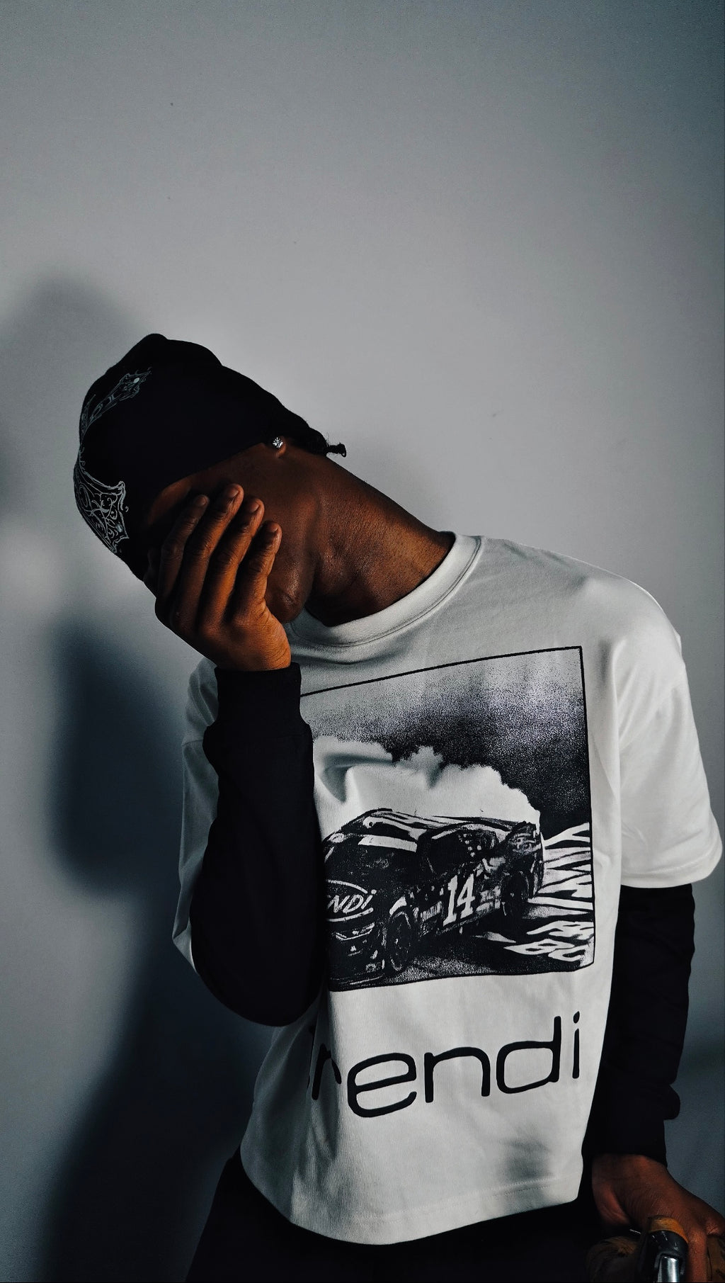"#14" Layered Contrast Sleeve Cotton T-Shirt