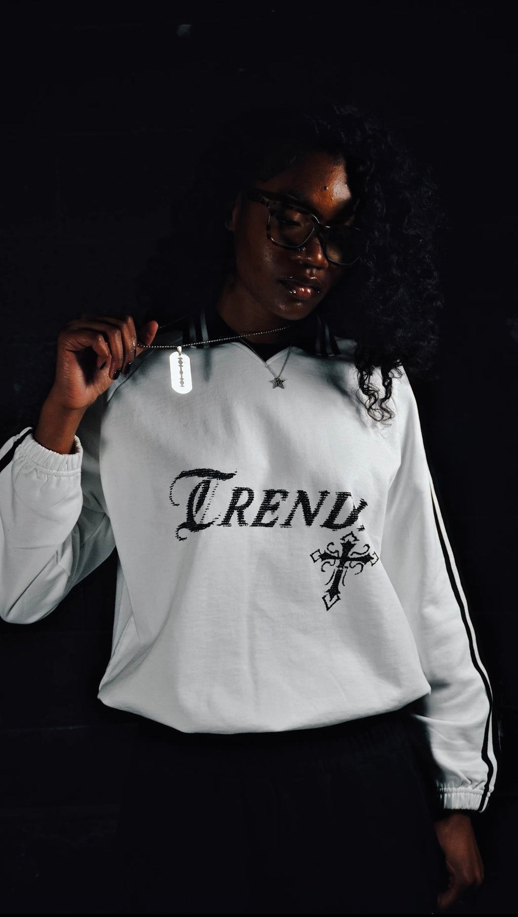Contrast Striped Lapel Collar Sweatshirt