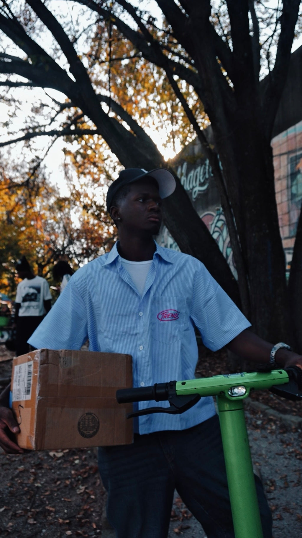 "Delivery Boyz" Oversized Vertical Stripe Boxy Shirt