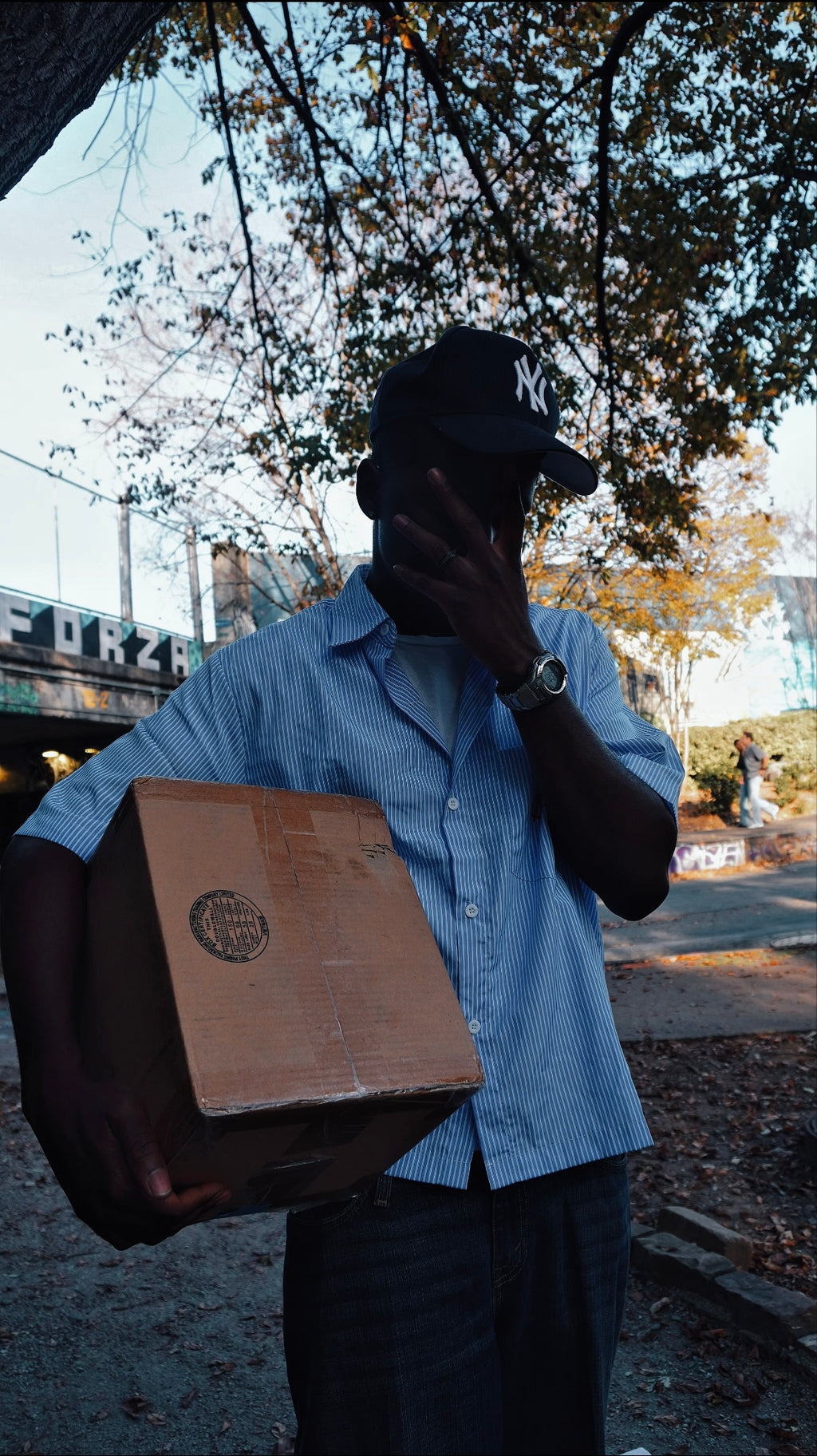 "Delivery Boyz" Oversized Vertical Stripe Boxy Shirt
