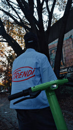 "Delivery Boyz" Oversized Vertical Stripe Boxy Shirt