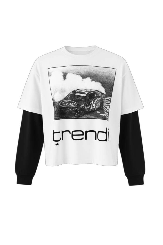 "#14" Layered Contrast Sleeve Cotton T-Shirt