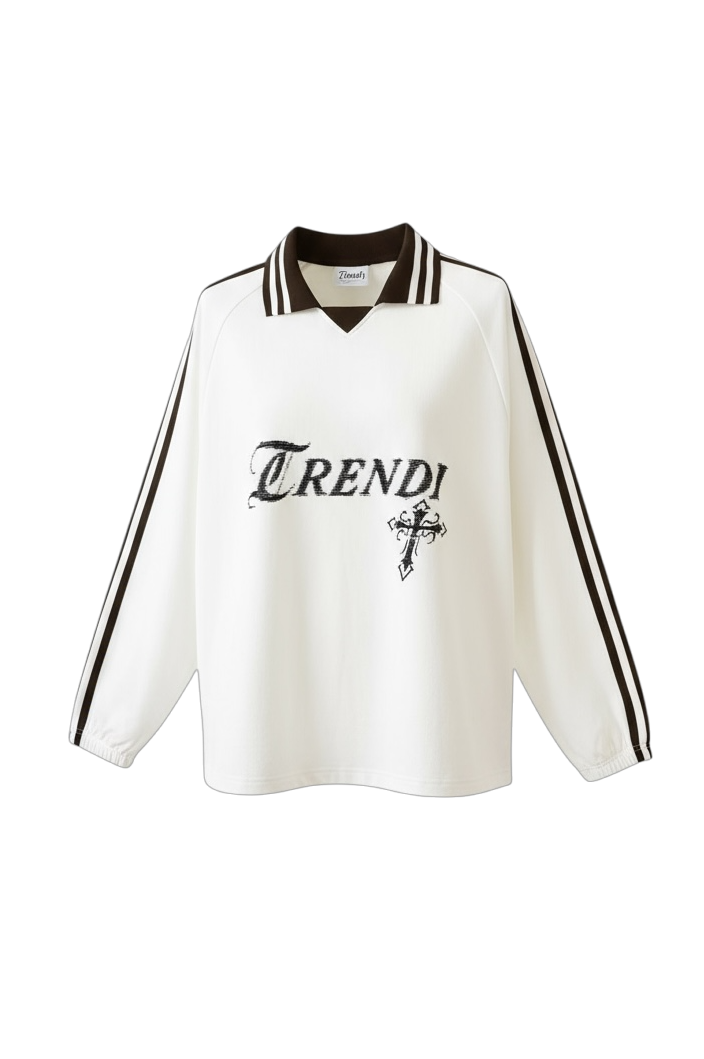 Contrast Striped Lapel Collar Sweatshirt