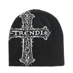 Black Royal Cross Beanie With Rhinestones